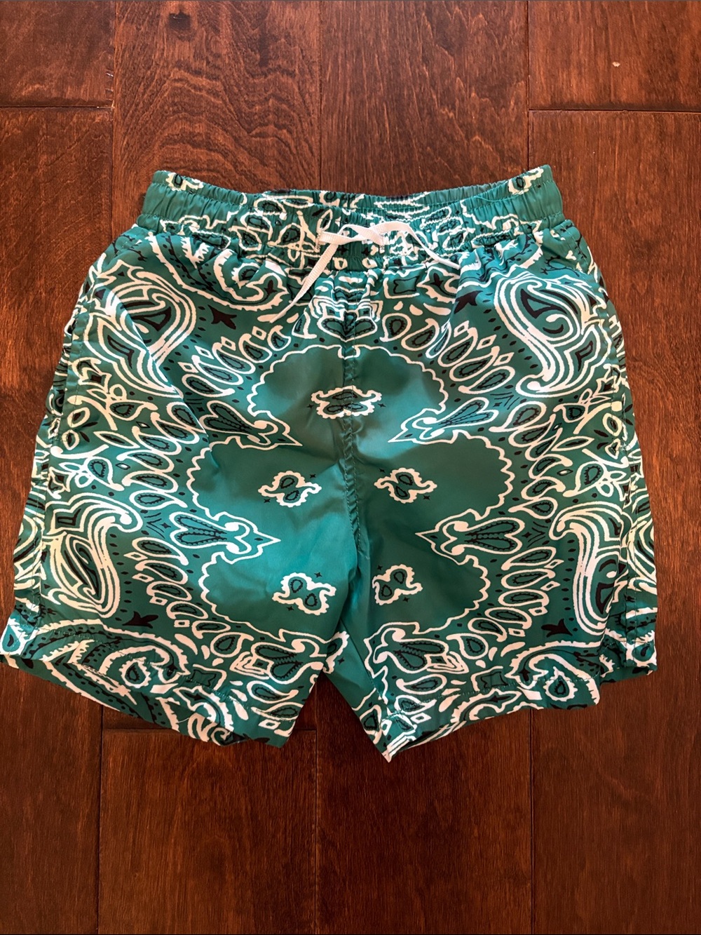 Lola + The Boys Teal and White Paisley Kids Swim Trunks